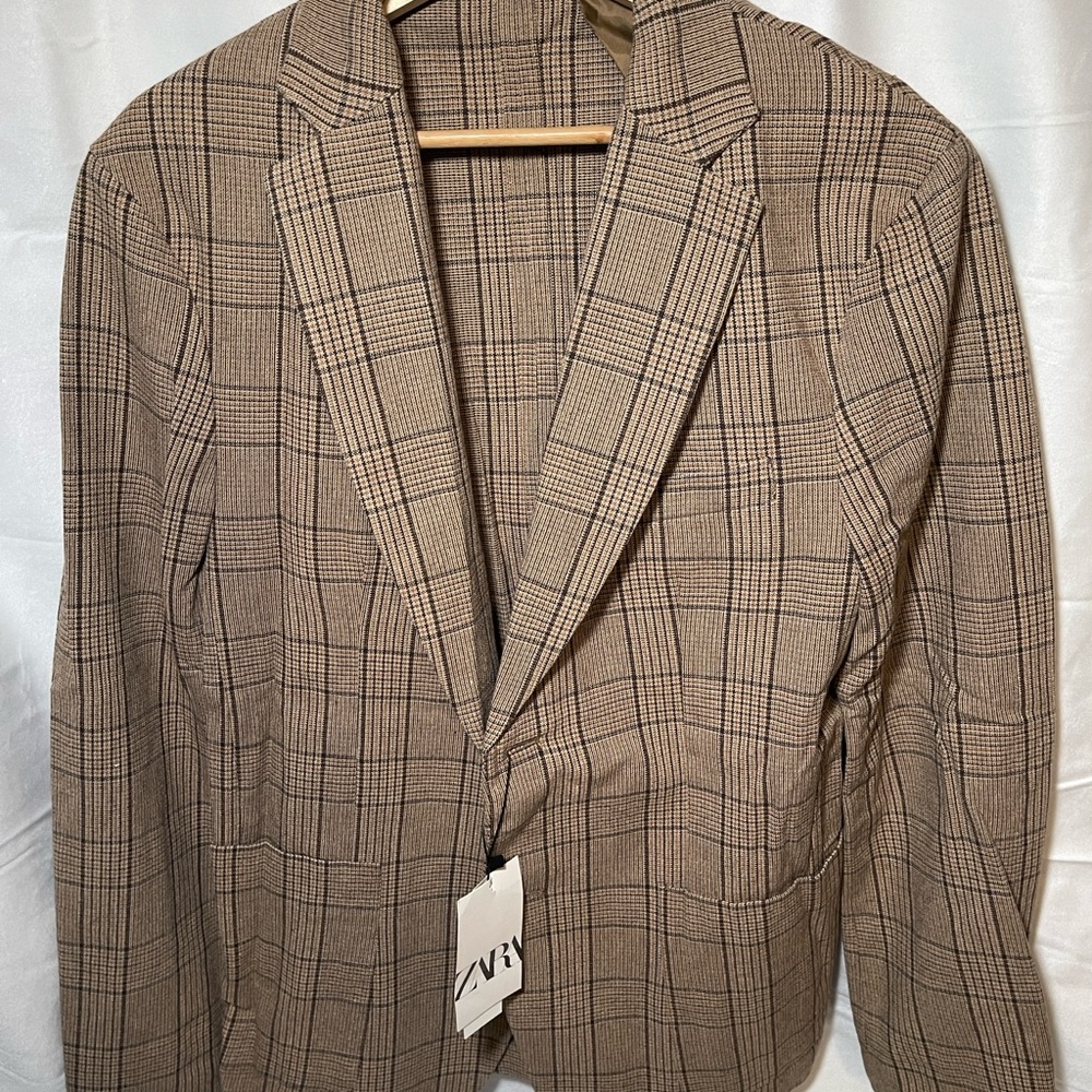 Zara Men's Brown Plaid Blazer